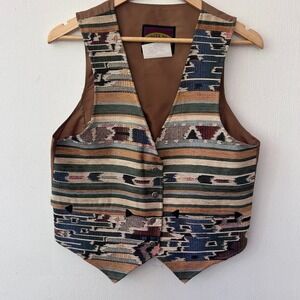 Pioneer Wear Vest Women Medium Brown Tapestry Southwestern Western Boho Vintage
